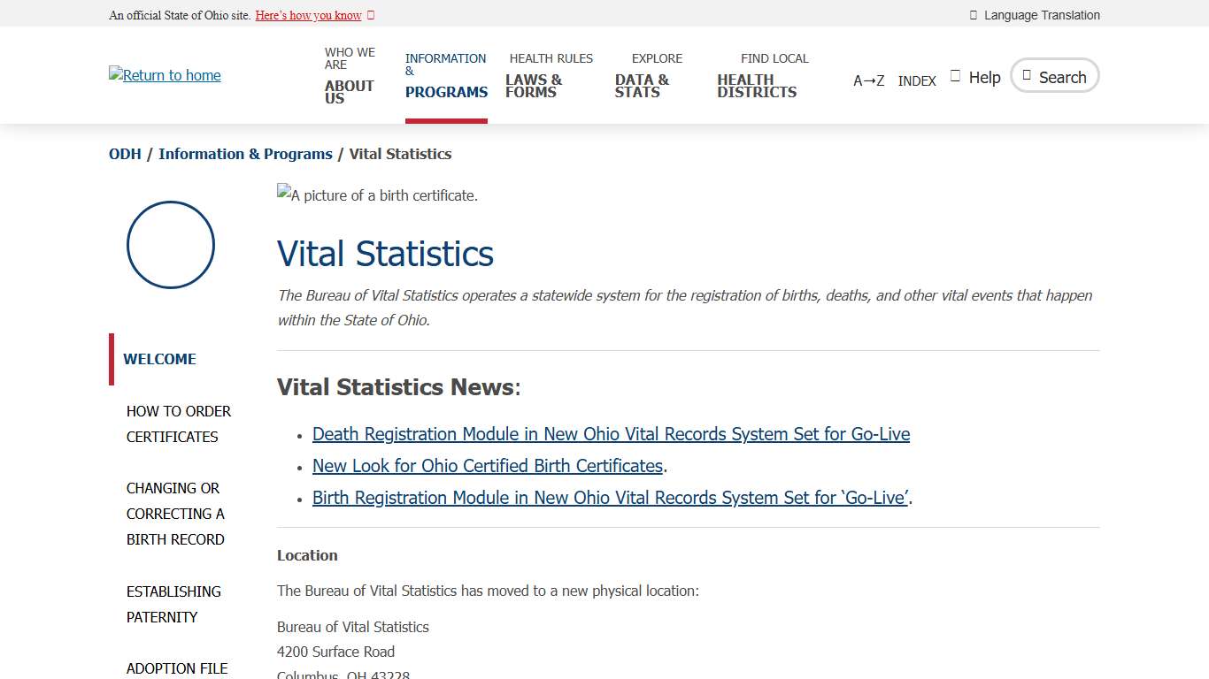 Vital Statistics | Ohio Department of Health