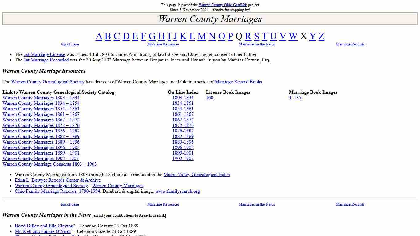 Warren County Ohio Marriages