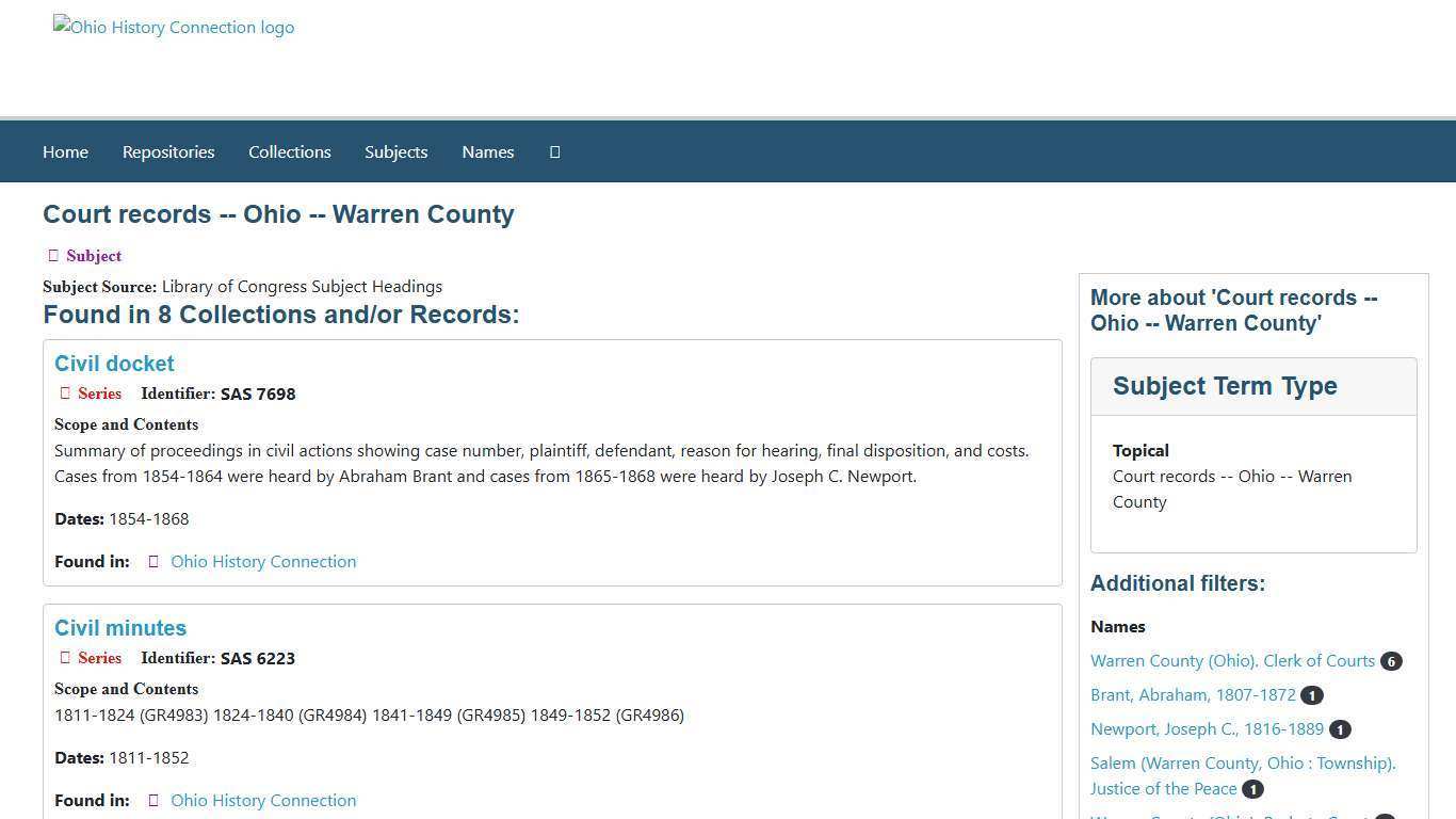 Court records -- Ohio -- Warren County | Ohio History Connection - ArchivesSpace