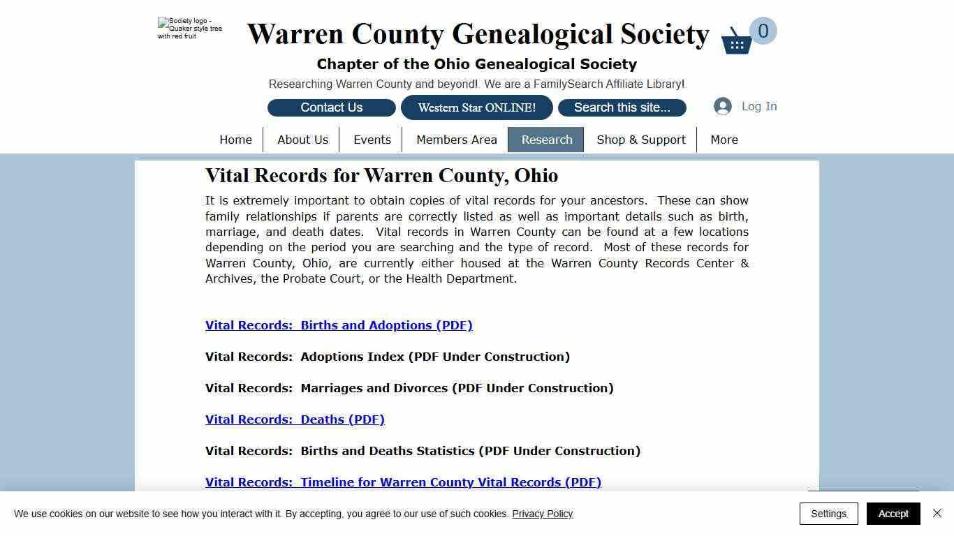 Vital Records | Warren County Genealogical Society, Lebanon, Ohio