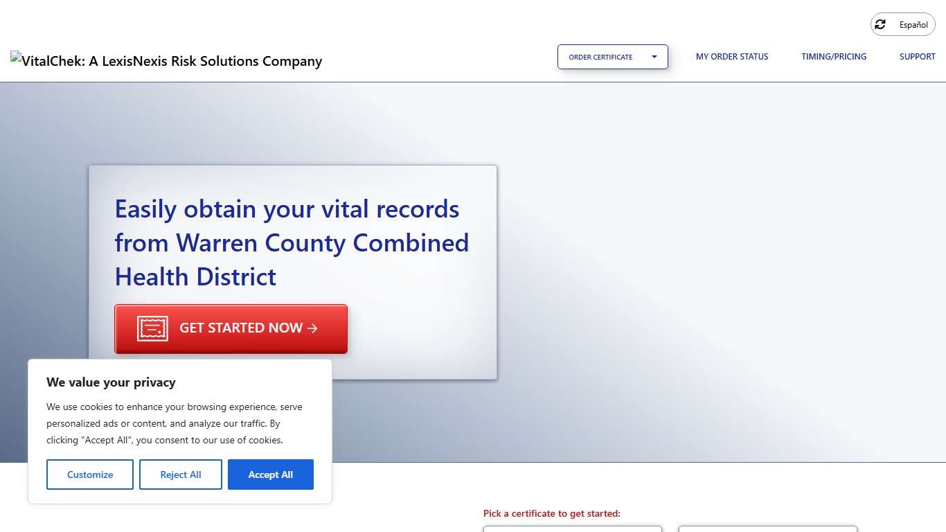 Warren County Combined Health District (OH) | Order Certificates - VitalChek